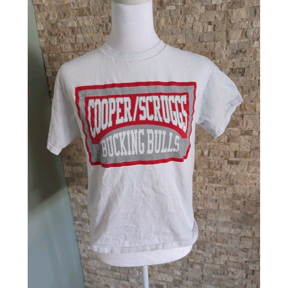 Bucking Bulls Cowboy T Shirt Short Sleeve Tee Youth M 10-12 White Red Cotton - Picture 9 of 11